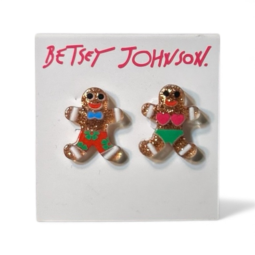 Betsey‎ Johnson Gingerbread Earrings Holiday Glitter Beach Gingerbread Man Studs